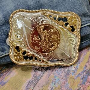 Centenario Cowboy Belt Buckle Western Hebilla Rodeo Silver Rosetone Coin